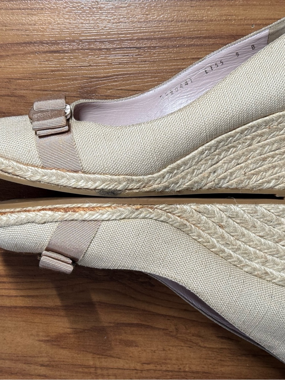 Salvatore Ferragamo Beige Canvas Espadrille Wedges - Picture 5 of 11